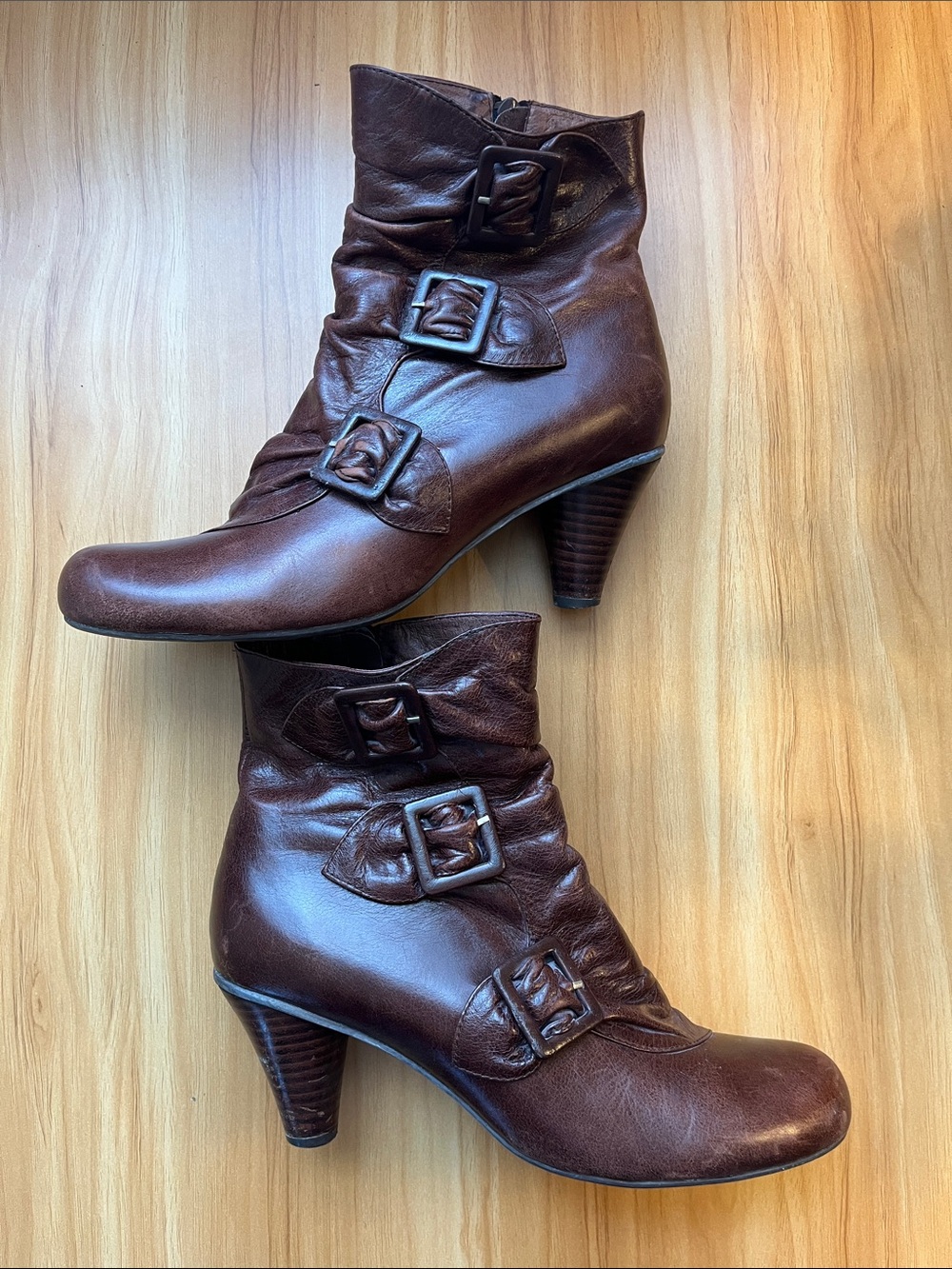 Women’s Brown Leather Buckle Ankle Boots